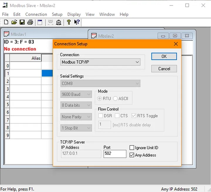 选择模式为 Modbus TCP