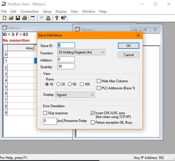 Slavev id 和地点类型可以从 setup -> Slavev 界说中设置
